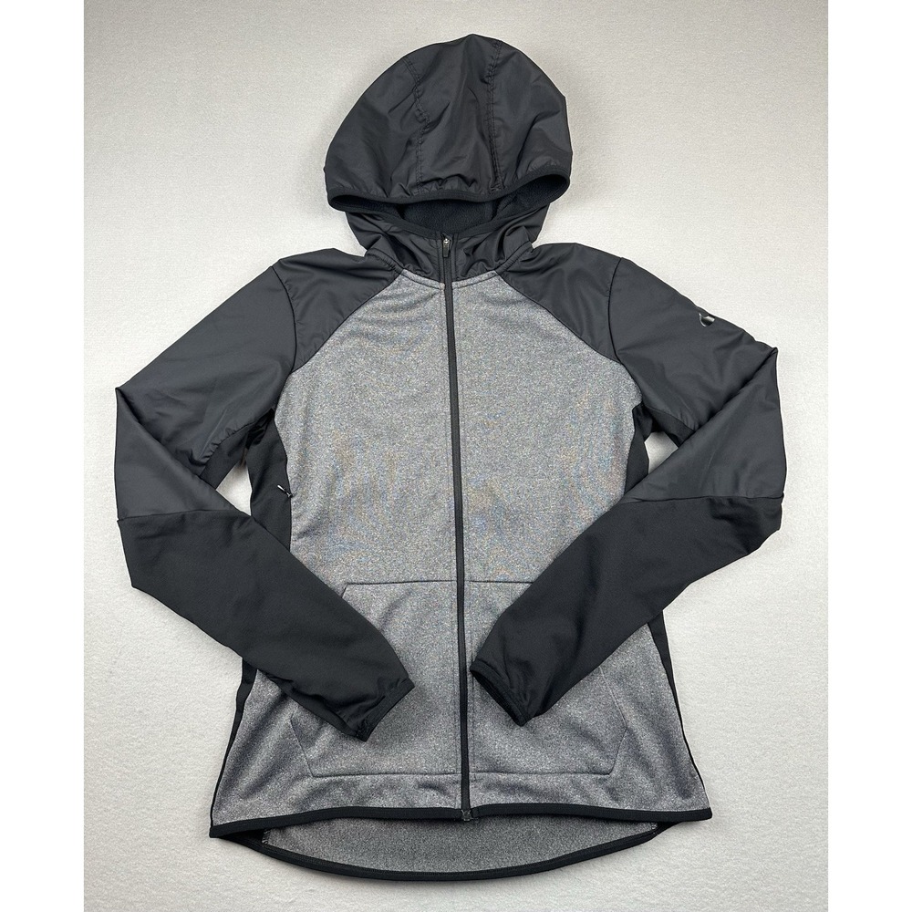 Nike Dri-Fit Jacket Womens Medium Gray Black Running Lightweight Hoodie Outdoor